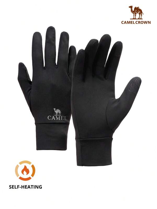CAMEL CROWN Running Sports Windproof Fleece Warm Gloves, Anti-Slip Shock-Absorbing Cycling Gloves