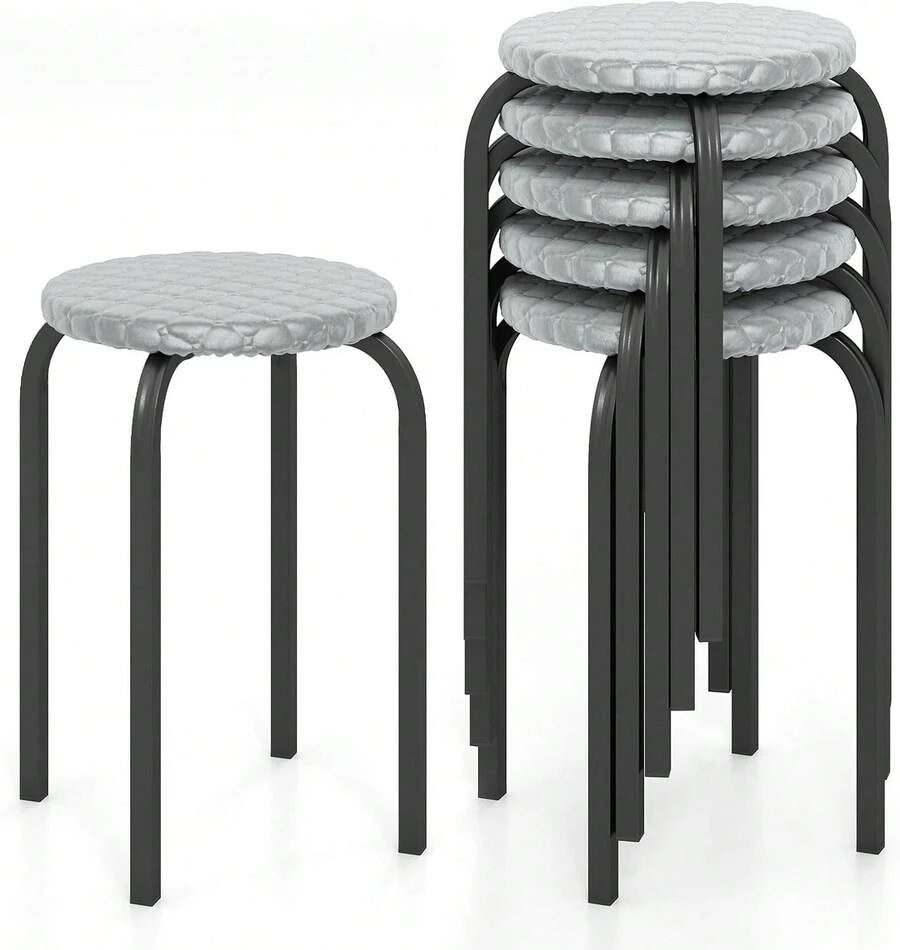 18" Stackable Stools Set Of 6, Round Nesting Stools - 1 - View 1