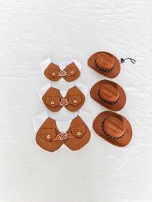 Conjunto de 2 piezas de bufanda y mini sombrero estilo retro occidental para gatos y perros, para mascotas pequeñas a medianas, accesorios para fotos y salidas - Multicolor - Ver 4