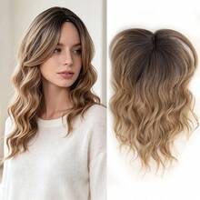 14 Inch European And American Synthetic Hair Topper With Bangs, Scalp Coverage Hairpiece, Water Topper Hair Clip Hair Accessory - Black - View 11