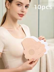 10pcs/Pack Disposable Invisible Breast Lift Tape, Suitable For Large Bust And Plus Size Women, Self-Adhesive Strapless Invisible Breast Tape, Reusable, Lift Bust, Cover, Can Be Used As Breast Pads, Nipple Covers, Prevent Breast Protrusion, Enhance Bust Shape. - Apricot - View 1