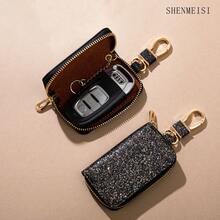 AD 1PC Car Key Bag Remote Control Key Chain Anti Lost Buckle Shiny Leather Decoration Men's And Women's General Motors Hanging Decoration Key Protection Cover Storage Bag - PU Key Pouch - View 3