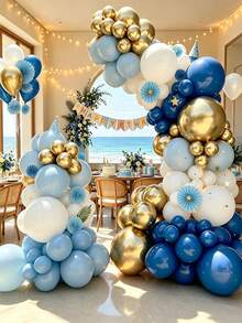102pcs Blue, White And Gold Graduation Balloon Decoration Set, Suitable For Graduation Celebration, Graduation Ceremony Decoration, Graduation Memorial Event, Graduation Theme Party And Graduation Photo Backdrop - Graduation Season Blue, White and Gold Balloon Decoration Set - View 1
