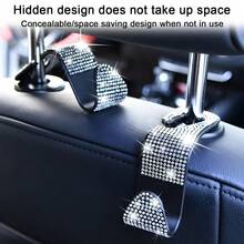 Shiny Car Seat Headrest Hook, Crystal Rhinestone Car Seat Back Hook, Suitable For Shopping Bags And Handbags, Diamond Style Car Seat Back Storage Organizer Hook, Universal For Most Car Models - Multicolor - View 3
