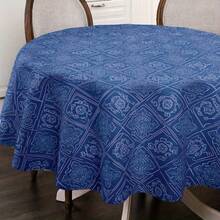 Round Navy Geometric Tablecloth, Classic Pattern Polyester Table Cover For Dining Table, Kitchen, Everyday Use, Modern Home Decor And Casual Family Dining Styling - A - View 6