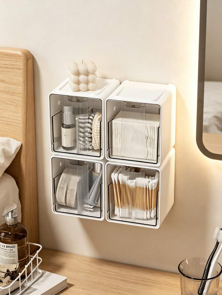 Wall-Mounted Drawer Storage Box & Bathroom Cosmetic Organizer, No-Drill Installation, Transparent Home Storage Unit, Suitable For Bathroom, Bedroom, Kitchen Or Living Room, Great Christmas Gift - Multicolor - View 1