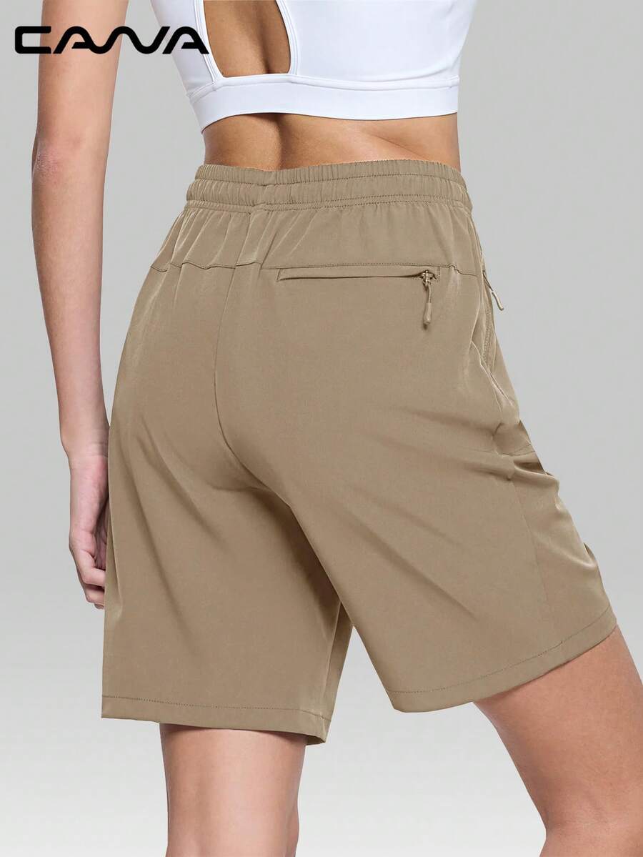Cavva Women's Quick-Dry 5" Lightweight Breathable Elastic Waist Drawstring 3 Zipper Pockets Outdoor Hiking Casual Shorts (Runs Large, Recommend Sizing Down)