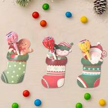 48pcs Christmas Stocking Lollipop Card Holders, Santa Claus & Gingerbread Man Pattern, Merry Christmas Home Decor, Christmas Decoration, Christmas Gift - Multicolor - View 4