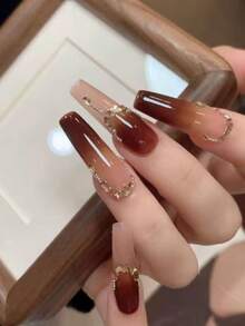 1 Set Approx. 12-Compartment Champagne Gold Irregular Nail Rhinestone Kit, Mixed Size Round Oval Heart Crescent Square Flat-Back Rhinestones With Dotting Tool, Warm Tone Sparkling Decorative Accessories, Versatile Nail Decoration, Press-On Nail DIY Materials, Atmospheric Gentle Luxury Nail Art Accessories, Salon-Style Exquisite Design - Champagne - View 4