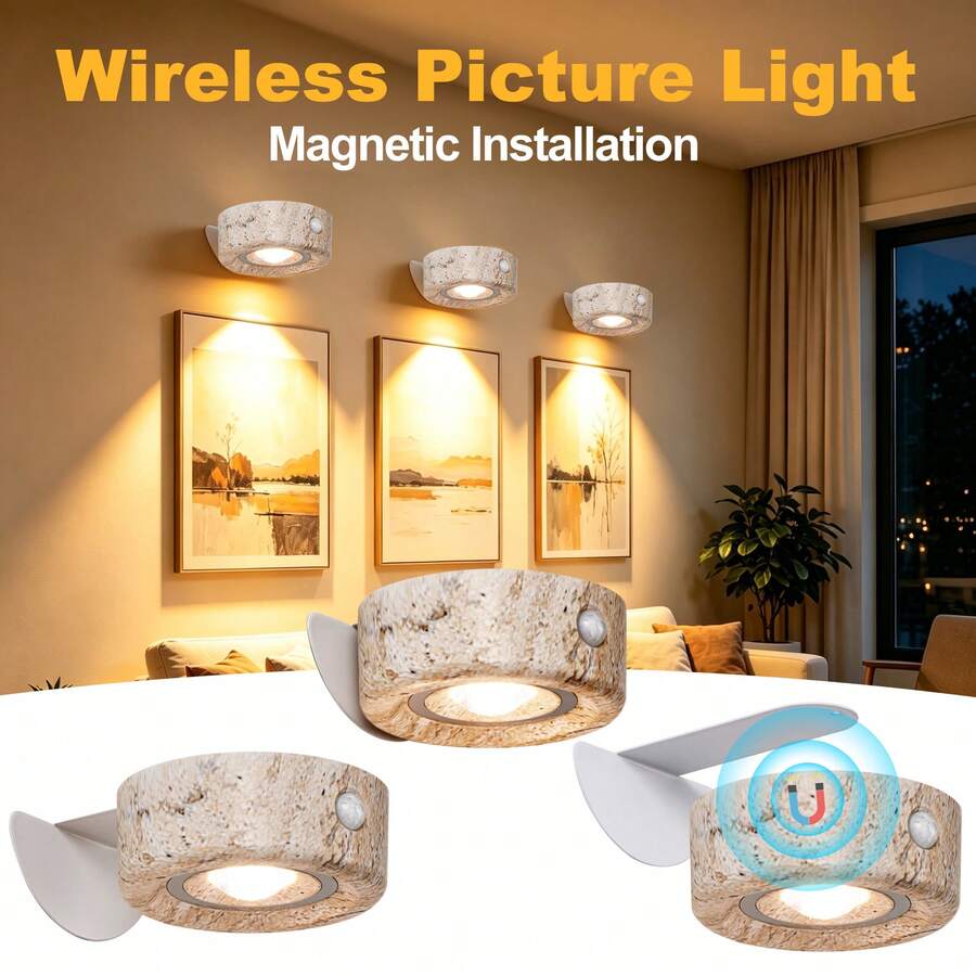 LED Picture Light, Wireless LED Wall Mounted Light, Rechargeable Magnetic Wall Lamp, Wireless Spotlight, Decorative Wall Light, 800mAh Battery Powered, 3 Lighting Modes, Suitable For Picture Frames, Artworks, Portrait Display