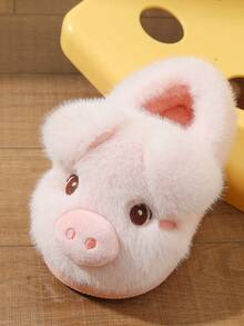 Children's Winter Indoor Cute Cartoon Pig Plush Closed-Back Slippers For Girls, Toddlers, Infants And Boys - Pink - View 7