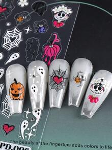 2 Sheets Gold Metal Gothic Halloween Nail Stickers, Scary Self-Adhesive Nail Decals With Skull, Bone, Vintage Key, Bat, Pumpkin And Moon, Halloween Letter Design, DIY Nail Art Decoration, Suitable For Halloween Festival - Multicolor - View 7