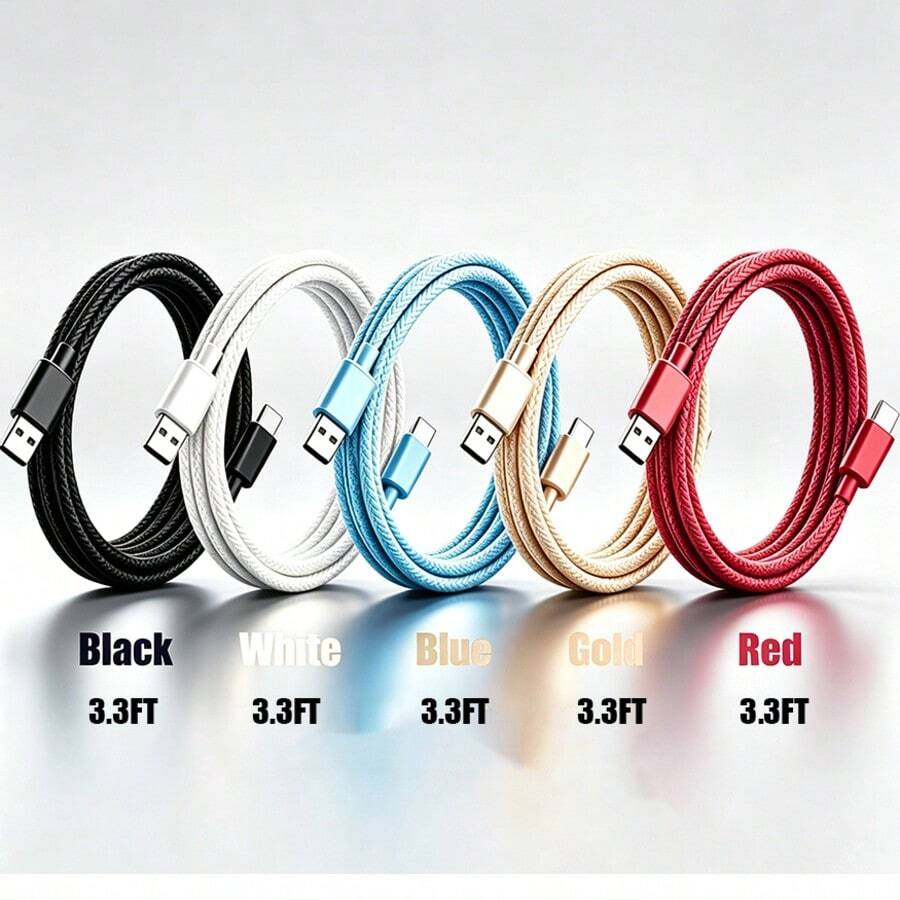 5-Pack 1m Nylon Braided USB-A To Type-C Charging Cable Set, Multi-Color Fast Charging Data Cable, Anti-Tangle Durable Phone Charging Cable, Compatible With Samsung Galaxy, Pixel, Android Type-C Devices, Suitable For Home, Office, Travel/Halloween Gift