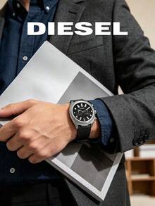 DIESEL DZ4499 Men Urban Chronograph Watch Oversized Silver Case Black Multi‑Sub‑Dial Contrast Strap Office Daily Male Wrist Watch - Black - View 4