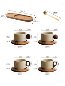 Vintage Country Style Stoneware Coffee Cup Set With Bread Plate And Wooden Tray, Mid-Century Ceramic Breakfast Cup, Suitable For Croissants, Toast, Oatmeal, Single Person Morning Ritual, Handmade Pottery Gift, Home Bistro Style - Multicolor - View 11