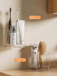 1pc Wall-Mounted Toothbrush Holder, Space-Saving Sink Countertop Storage, Detachable Toothbrush Rack, Independent Plastic Bathroom Storage Organizer, For Toothbrush And Toothpaste, Multi-Compartment Design, Wall-Mounted Toiletries Organizer - Multicolor - View 7