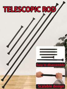 1pc No-Drill Easy Install Telescopic Curtain Rod, Built-In Spring, Suitable For Shower Curtain, Half Curtain And Cafe Curtain, Door Curtain, Multi-Functional Home Storage Accessory - Multicolor - View 2
