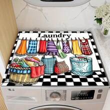 1pc Home Decor Dust Cover Mat For Washing Machine, Cartoon Illustration Print, Laundry Room Top Surface Protector, Modern Washing Machine/Kitchen Appliance/Dryer Dust Cover, Kitchen & Dining Room Decoration - Multicolor - View 15