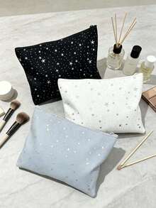 1pc/3pcsBlue, Black, White Star Printed Makeup Bag, Storage Pouch, Toiletry Bag, Suitable For Daily Grooming, Trips, Use In Spring, Summer, Autumn And Winter - Multicolor - View 11