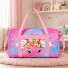 Floral Unicorn, Rainbow & Star Print Girls Children's Travel Bag, Pink Zipper Handbag With Top Handle And Shoulder Strap, Suitable For Dance And Camping - UNICORN-9 - View 4