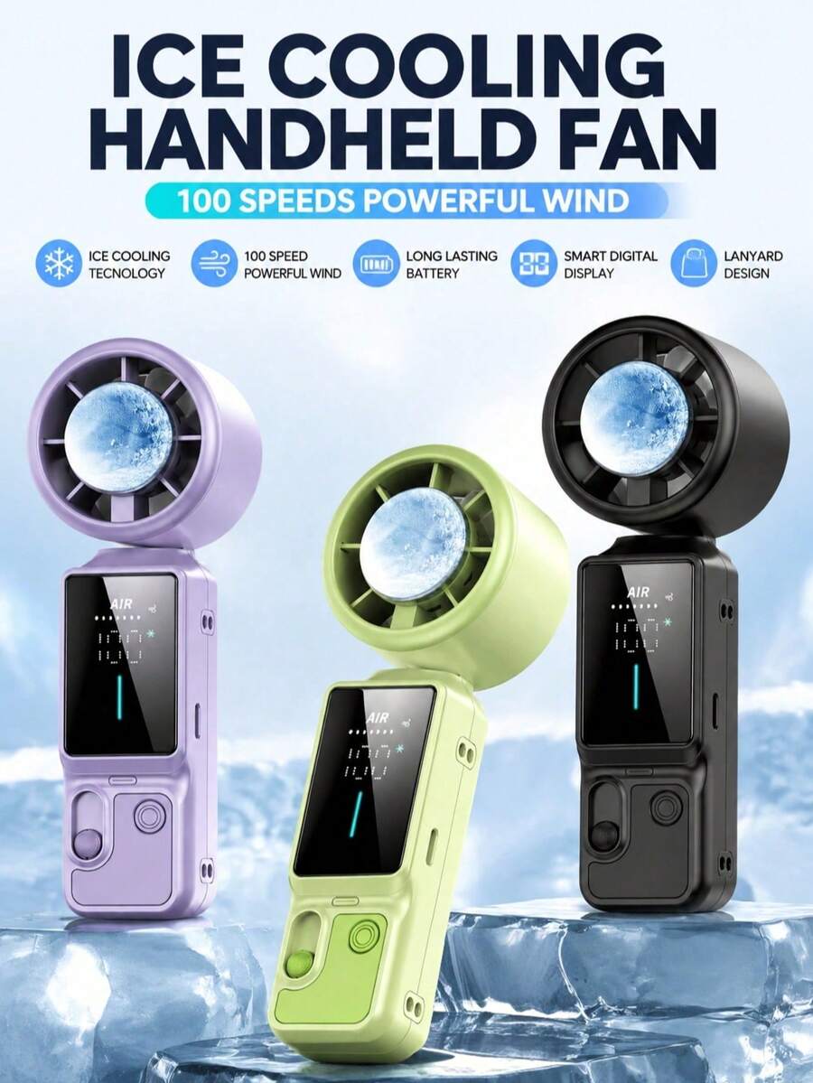 Foldable Portable Cooling Fan, Active Cooling Technology, 2000mAh, 100-Speed Adjustment And LED Display, Type-C Fast Charging, With Lanyard, Suitable For Travel, Office, Outdoor Use