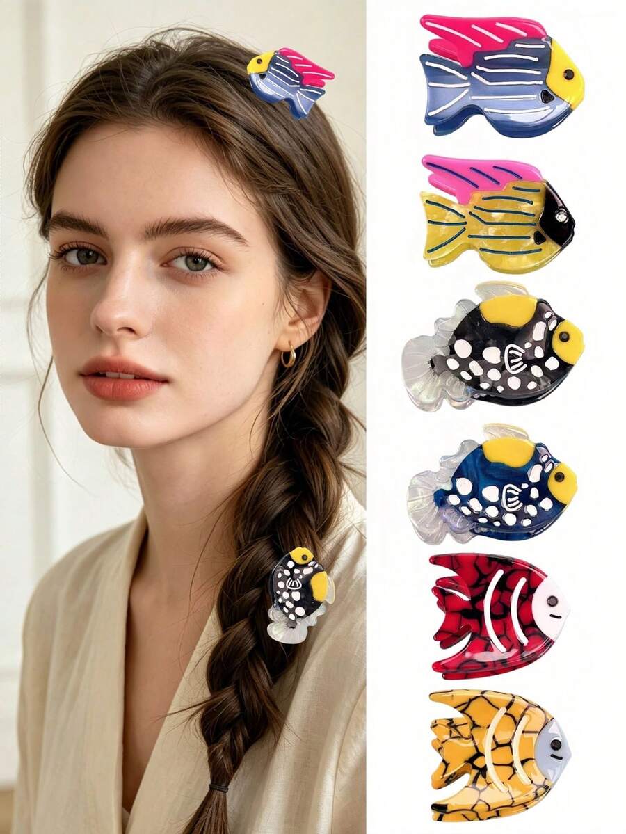 1pc Women Cute Cartoon Tropical Fish Hair Clips, Colorful Acrylic Ocean Animal Side Bang Hair Pins Sweet Daily Decor Hair Accessory For Ladies - Multicolor - View 1