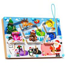 1 Set Christmas Theme Magnetic Maze Toy For Kids, Color Recognition Magnetic Ball Maze, Focus Training Wooden Tabletop Game - Multicolor - View 6