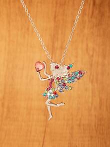 Colorful Rhinestone Fairy Necklace, Heart-Shaped Birthstone Cartoon Pendant Necklace, Holiday Birthday Gift Jewelry Neck Chain - Style 2 - View 5