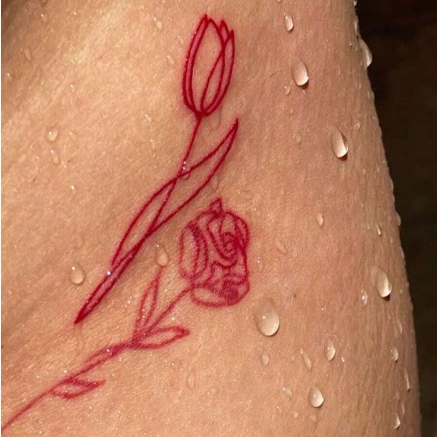 1pc Waterproof Anti-Rub PVC Realistic Rose Tattoo Sticker, Suitable For Women And Men, Beach, Pool, Party, Daily Use - Grey - View 1