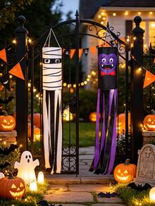 Halloween Wind Vane Hanging Ghost Wind Sock, Scary Ghost Decoration, Ghost Wind Direction Indicator, Holiday Yard Outdoor Decor, Polyester Wind Sock Flag, Suitable For Halloween Yard Decoration And Holiday Celebration, Halloween Gift - Multicolor - View 7