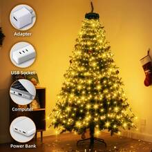 LED Christmas Indoor String Lights, 2M/6.5FT Waterfall Tree Lights, USB Powered, High Brightness Fairy Lights, 8 Modes, Suitable For Garden, Patio, Home, Christmas Tree Decoration - Warm Color - View 5