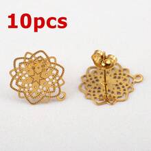 10pcs Stainless Steel Vintage Hollow Floral Pattern Gold Earring Studs Base, Suitable For DIY Jewelry Making Bohemian Style Fashion Elegant Pendant Earring Accessories - Stainless Steel Earrings - View 10