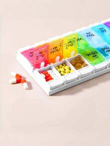 Weekly Pill Box | 2 Times Per Day Easy Open | Travel Pill Case With Button Pop-Open Design | Suitable For Vitamins And Supplements (Double Row With Tray) - Multicolor - View 10