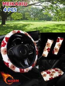 MEIKAXIU 3PCS-S,3PCS-H,4/6/8/10PCS Winter Plush Flower Car Accessories Multi-Piece Set, Car Steering Wheel Cover Without Inner Ring, Handbrake Cover, Gear Shift Cover, Shoulder Protector, Armrest Pad, Headrest Pad And Other Car Decoration Items For Women - Jacquard Plush Flowers - View 41
