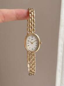 Women's Gold Oval Quartz Watch, Vintage Minimalist Small Dial Metal Strap Elegant Wristwatch, Perfect Gift For Birthday And Christmas - White - View 4