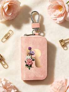 Porta-chaves com Estampa Floral e Letras, Feito de Couro Artificial PU ...