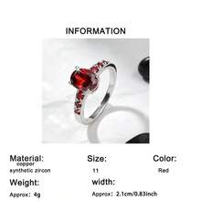 1件時尚橢圓形人造鋯石女款訂婚戒指，優雅婚禮飾品，適合四季配戴 - 紅色 - 查看 4