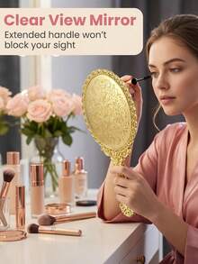 1/4/10/20pcs Vintage Handheld Makeup Mirror Set, With Gold/Silver/Rose Gold Small Embossed Design, Portable Makeup Mirror, This Small Embossed Mirror Is Perfect For Princess Theme Party And Travel - Multicolor - View 2