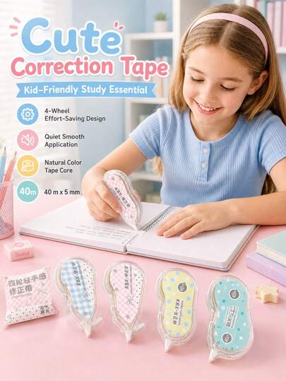 4pcs Polka Dot Correction Tape Set, Cute Silent Large Capacity White Out Tape For Kids, Elementary & Middle School Students, School Supplies
