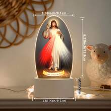 1pc Acrylic Christian Jesus Night Light USB Powered Acrylic Table Lamp Warm Light Religious Home Decor Church Souvenir Ideal Gift For Friends - A - View 3