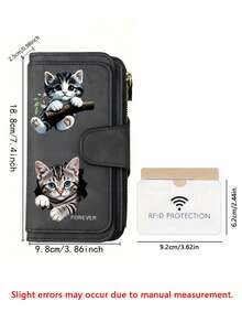 Gray Tabby Cat Design Retro Wallet, Two Fold Multi Zipper Separated Wallet, Coin Purse, Multiple Card Slots And Cash Compartments, Daily Commuting - Multicolor - View 10