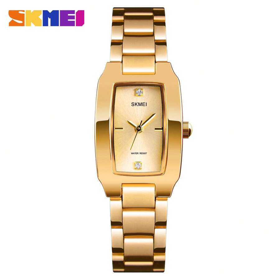 Relógio de Quartzo Feminino SKMEI 1400GD, Relógio Social de Luxo, Impermeável, Pulseira de Aço Inoxidável Dourado - Dourado - Visão 1