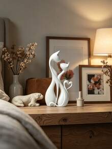 Abstract Couple Cat Figurine, Art Resin Style Cat Statue With Heart Detail, Decorative Animal Sculpture For Tabletop Living Room Bedroom Office Shelf Home Decor, Assorted Solid Colors - Multiple Styles - View 10