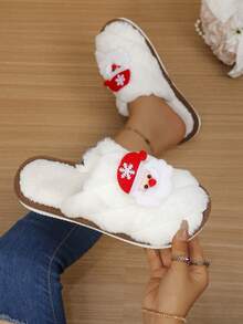 Christmas Santa Plush Slippers Women Autumn/Winter Home Soft Sole Cute Atmosphere Holiday Warm Slip-On Women's Slippers - White - View 2