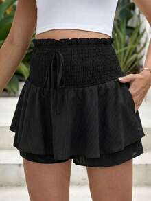 Maternity Solid Color Casual Versatile Daily Outing Skort Black Summer - Black - View 1