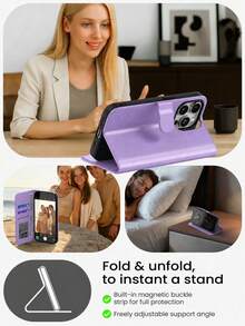 1pc Elegant Purple Multi-Function Wallet Style Apple Phone Case, Apple 17 Pro Max Phone Case With Smart Phone Stand, Card Holder Style Apple 16 Phone Case, Shockproof Anti-Drop Apple 17 Phone Case, Novel Case Reading Apple 13 Phone Case Cover With 3D Embossed Butterfly, Full Coverage Protective Case Compatible With Android Phone Case, Well-Made Phone Case With Credit Card Slot; Galaxy S26 Ultra Phone Case With Smart Phone Stand, Suitable For Daily Use As Birthday Gift, Practical Phone Accessory For Honor Phone Case. - Purple - View 3