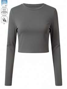 Women's Cotton Long-Sleeved Top, T-Shirt; Autumn/Winter Basic Layer For Women - Grey - View 3