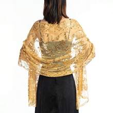 Sequin Floral Shawl Scarf, Women's Shiny Sheer Mesh Wedding Shawl, Suitable For Evening Gowns And Party Events - Multicolor - View 9
