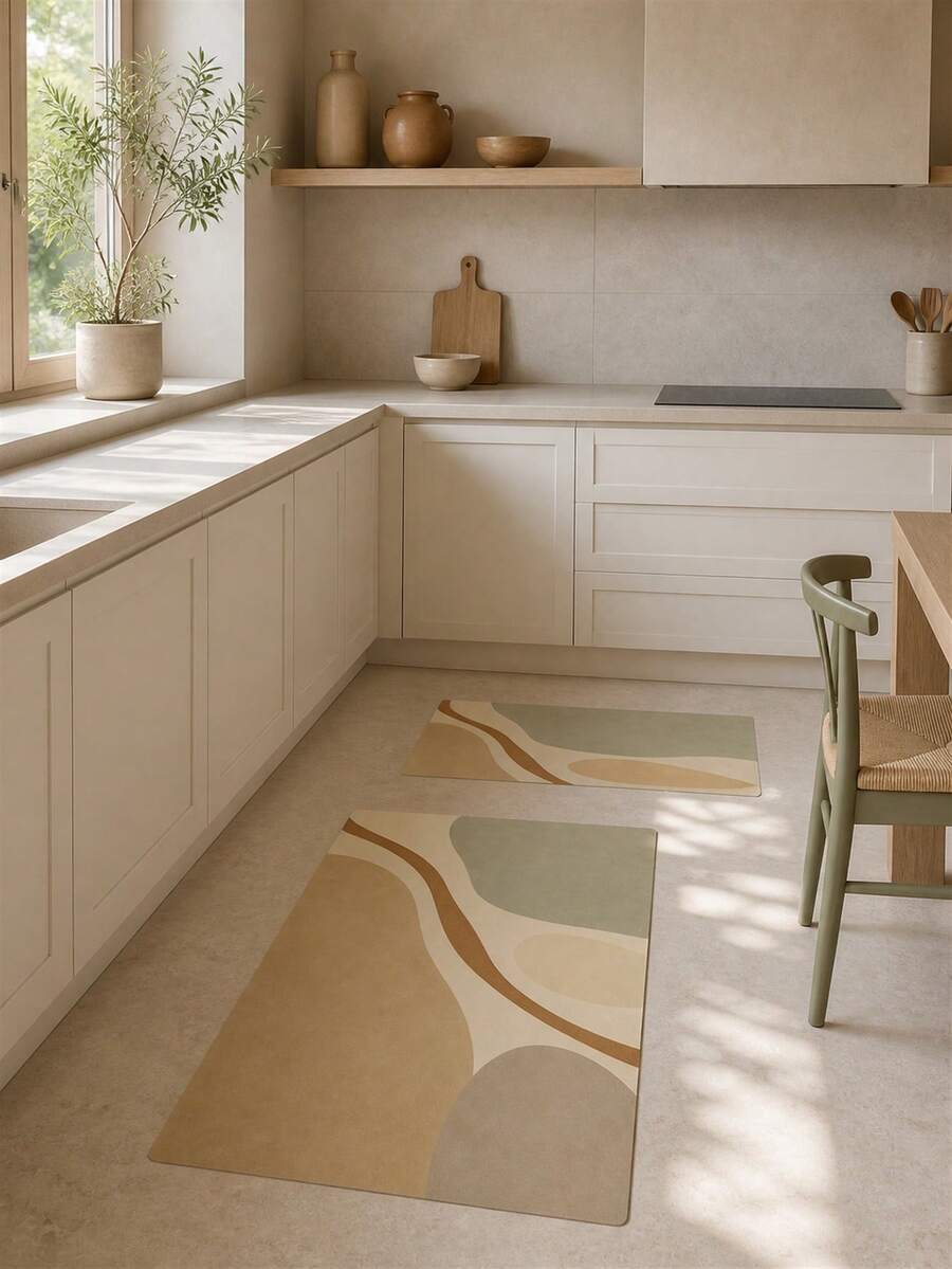 1 buah Keset Morandi Motif Geometris Blok Warna dari Tanah Diatom, Cocok untuk Keset Samping Tempat Tidur, Keset Kamar Mandi - MultiWarna - View 1