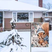 1pc Hello Winter Squirrel Garden Flag, Double Sided Yard Flag, Outdoor Winter Decor, Flagpole Not Included - Squirrel - View 4